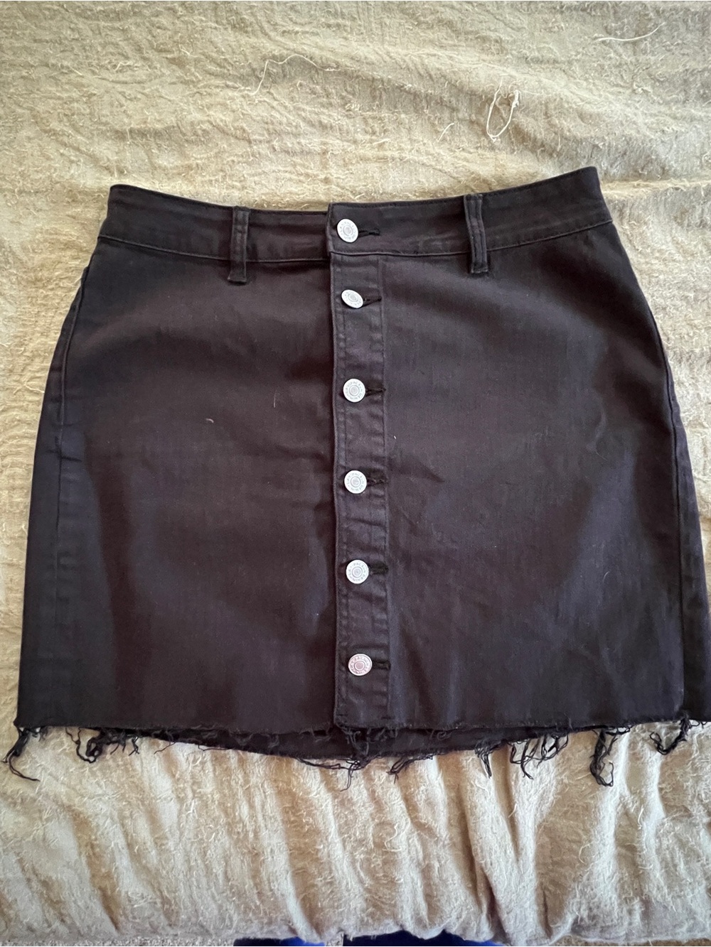 Pacsun Women’s Black Denim Distressed Punk Rock Grunge Mini Skirt Front Button